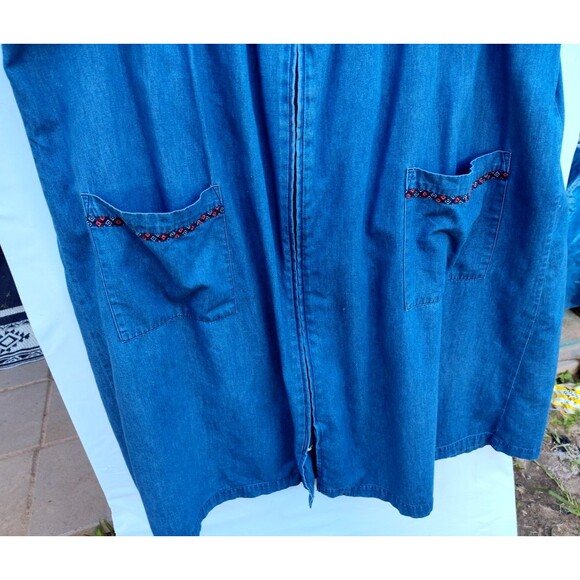 Go Softly Patio House Dress Mumu XL Plus Jean Denim Floral Embroidered Comfy - Picture 7 of 10